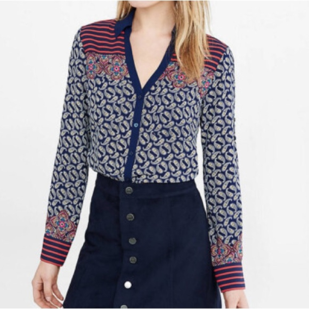 Express Patterned Navy and Red Women's Top